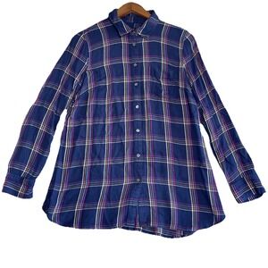 Talbots Plaid Women's Medium Long Sleeve Blue Button Up Soft Pocket Rayon